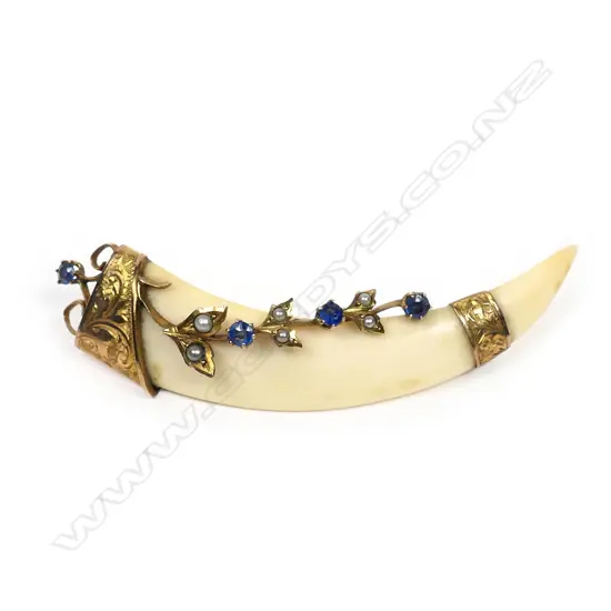 George E. Whitmore (Auckland) N.Z. colonial made 9ct. yellow gold and jewelled tusk brooch,